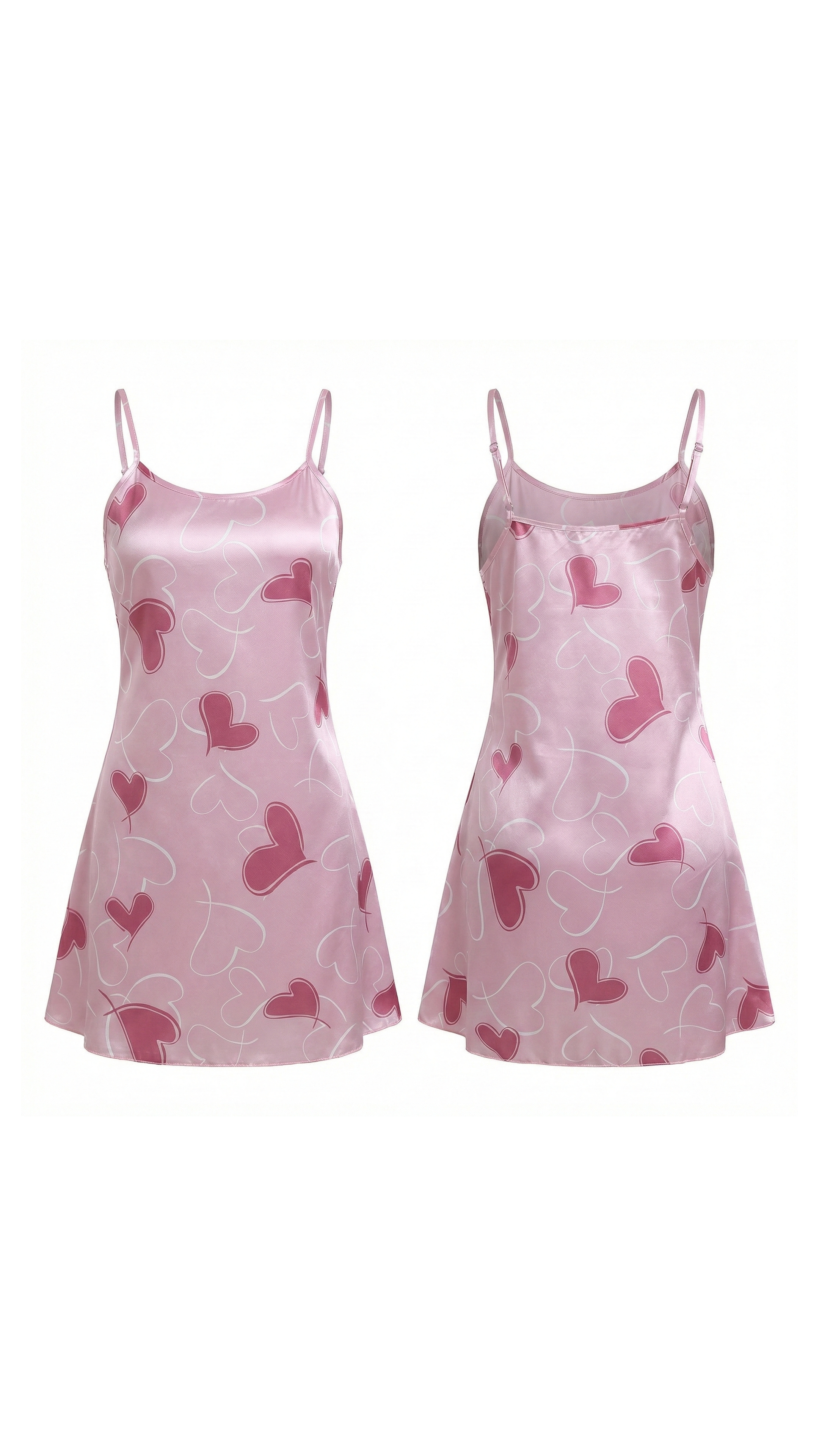 Blush Silk Pembe Saten Askılı fuşya kalp