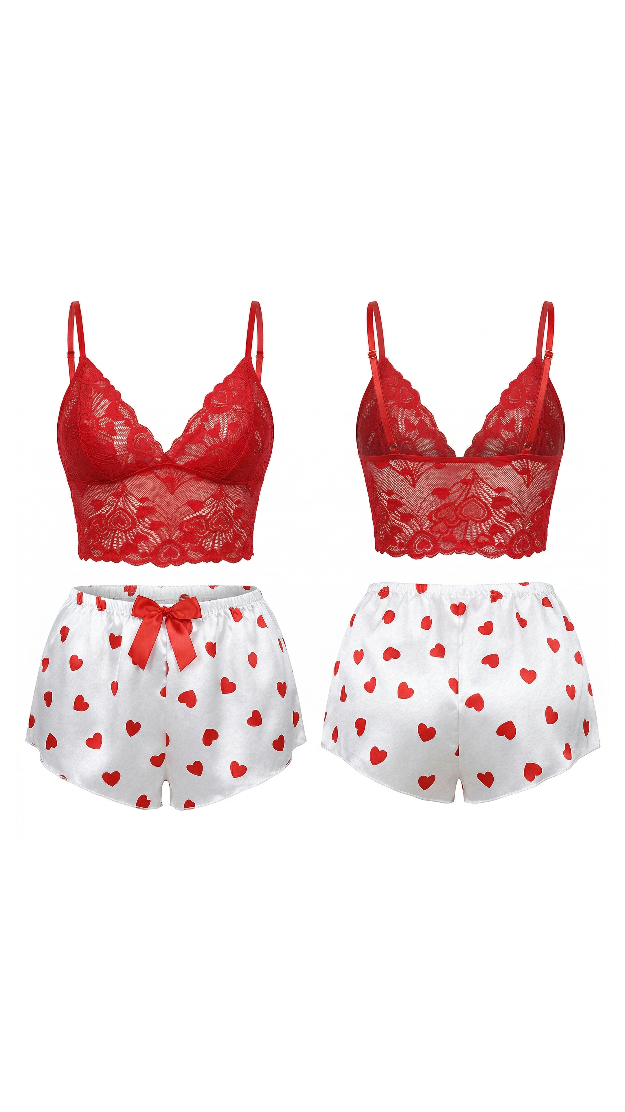 Scarlet Shorts Kırmızı Kalp Desenli Şort Askılı