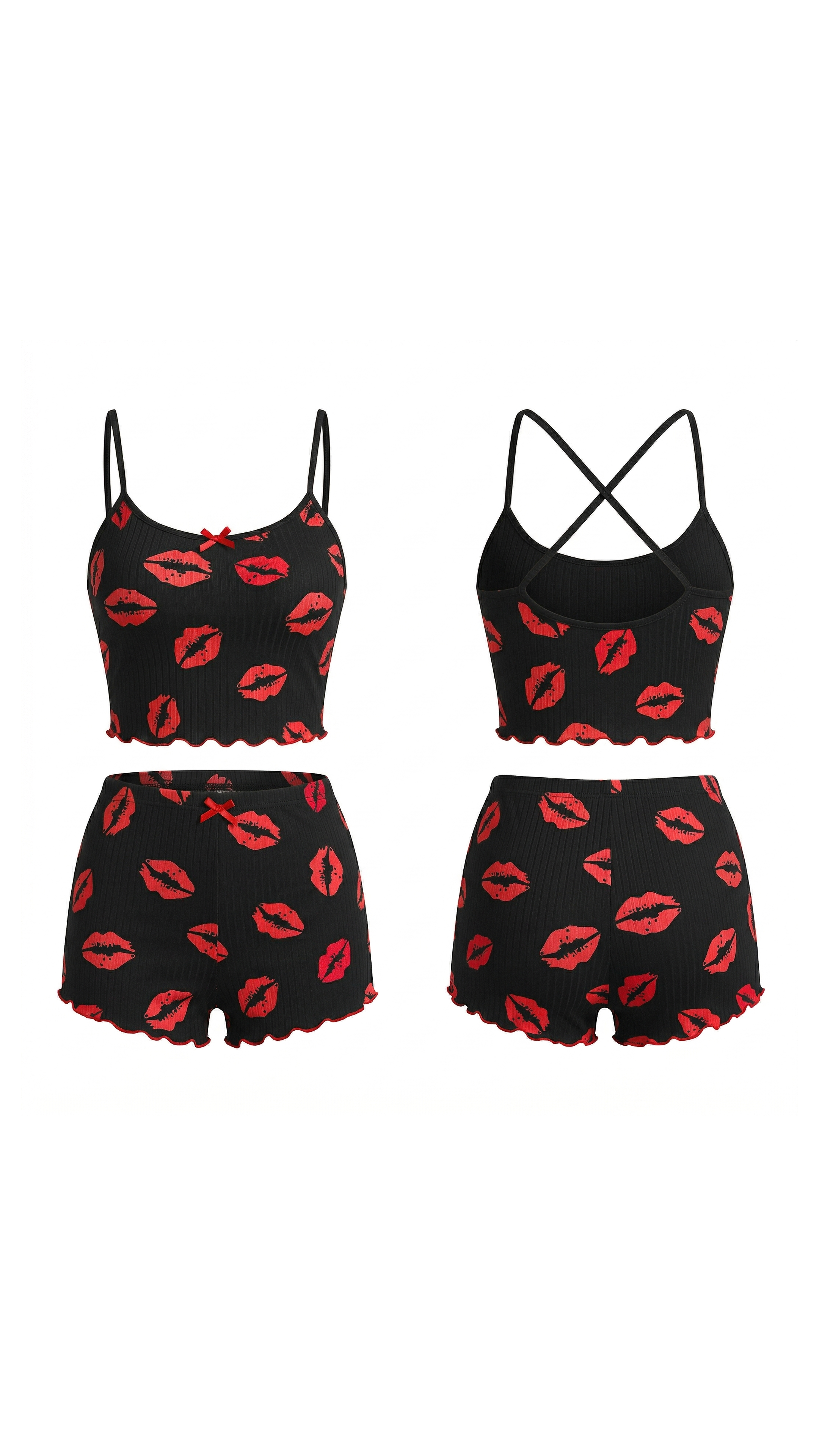 Noir Lips Siyah Dudak Desenli Şortlu Pijama