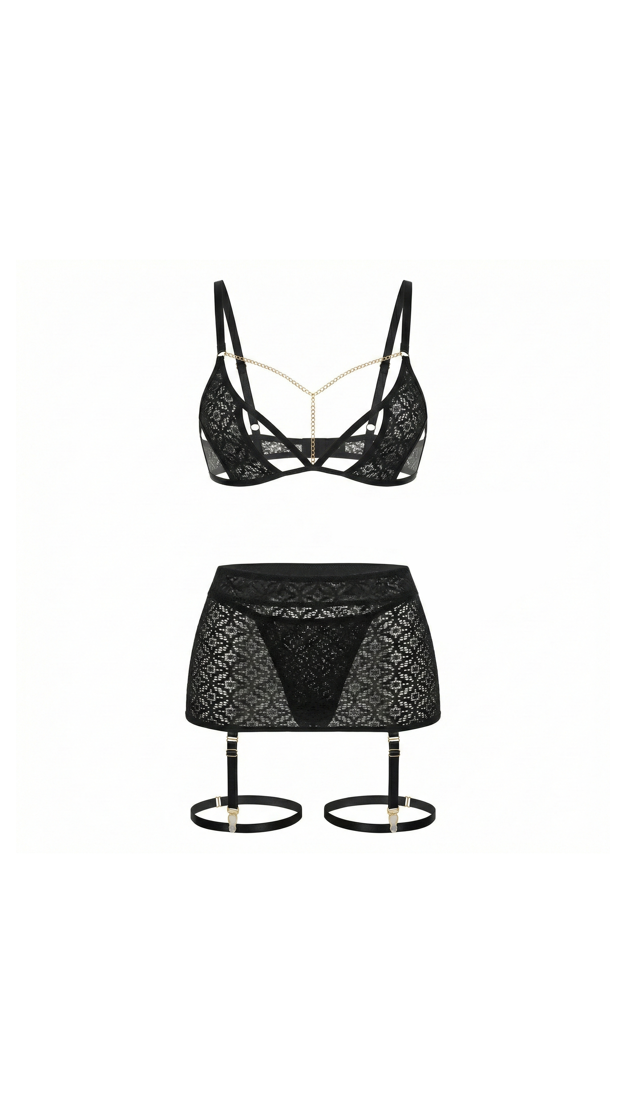 Obsidian Chain II Siyah Zincir Detaylı Sexy Gecelik