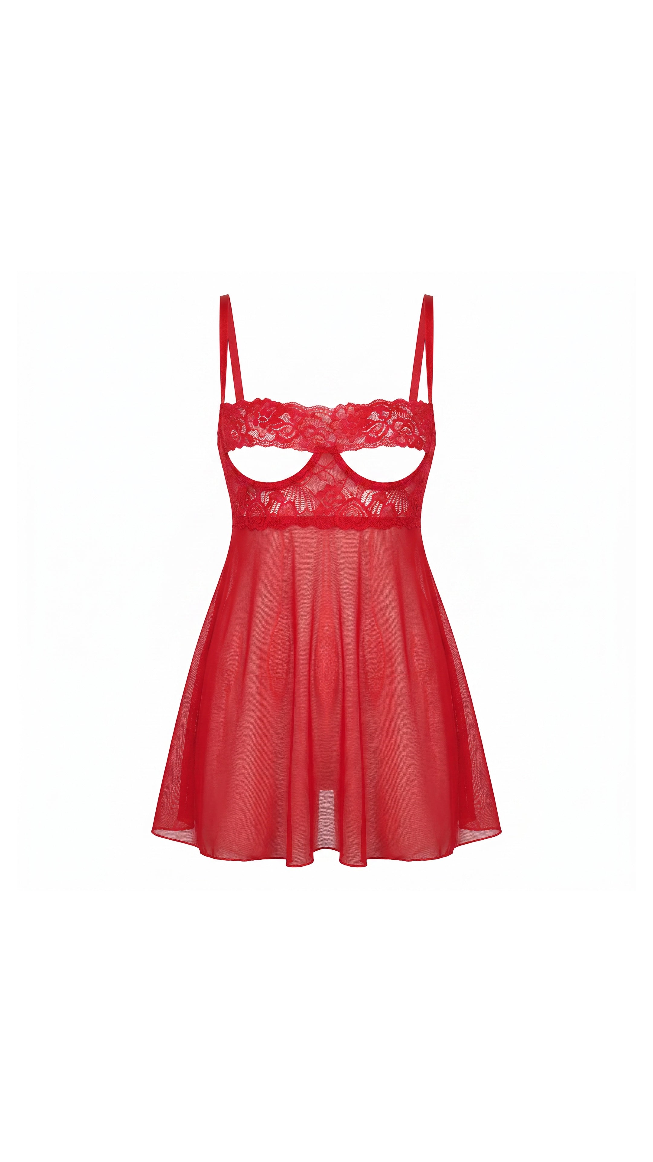 Scarlet Lace Kırmızı Gecelik Tül Göğüs Dantel