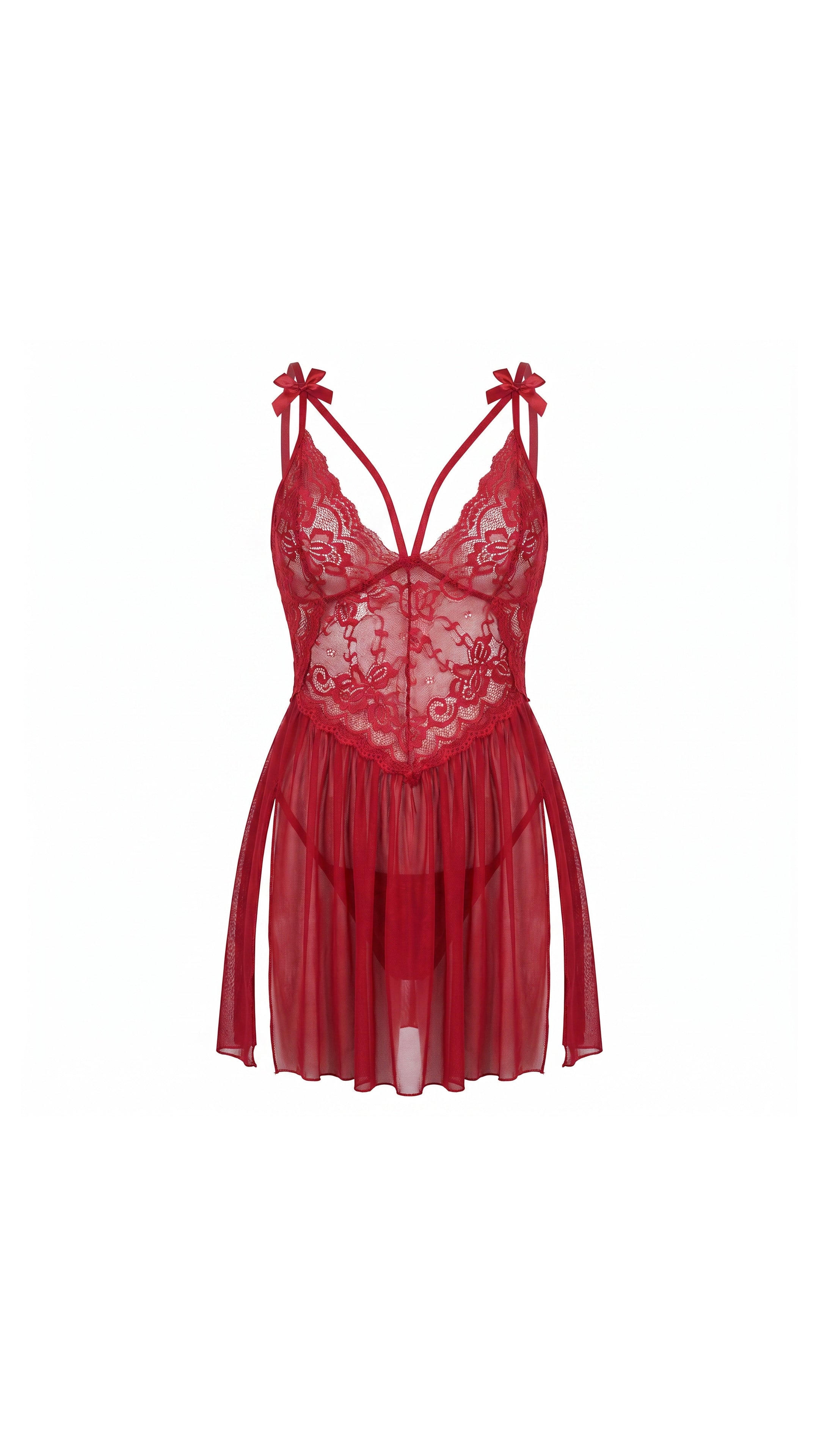 Wine Lace Bordo Dantelli Transparan Gecelik