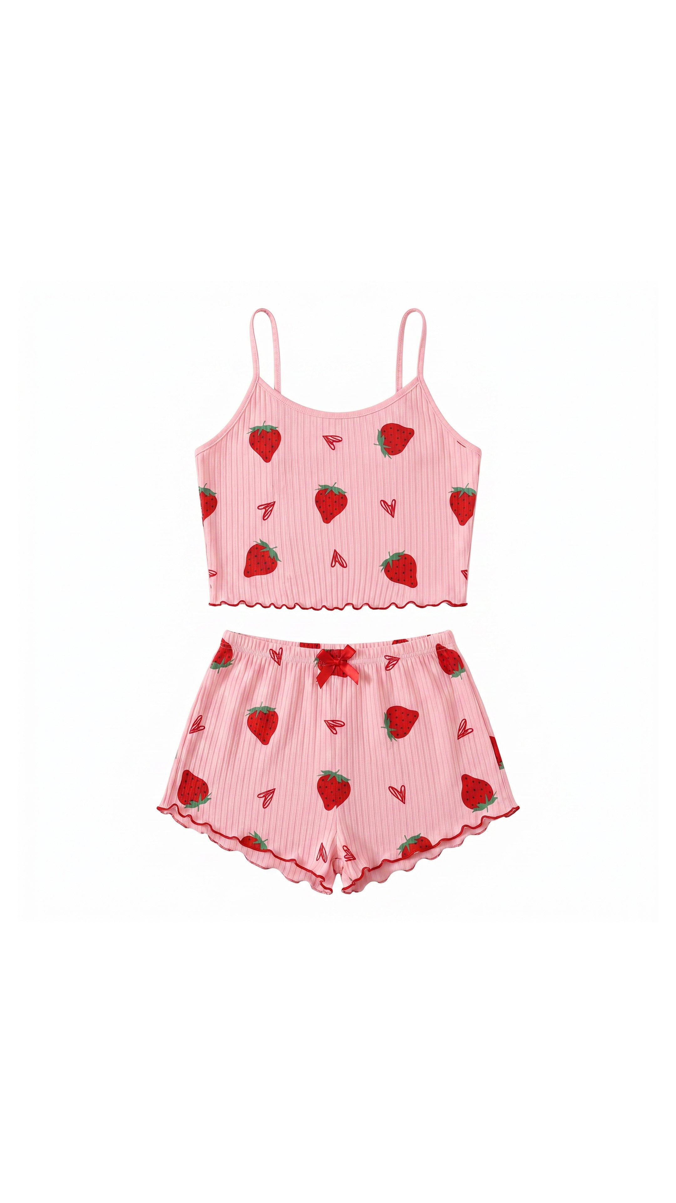 Kadın Pembe Çilek desenli Şortlu Pijama Takımı
