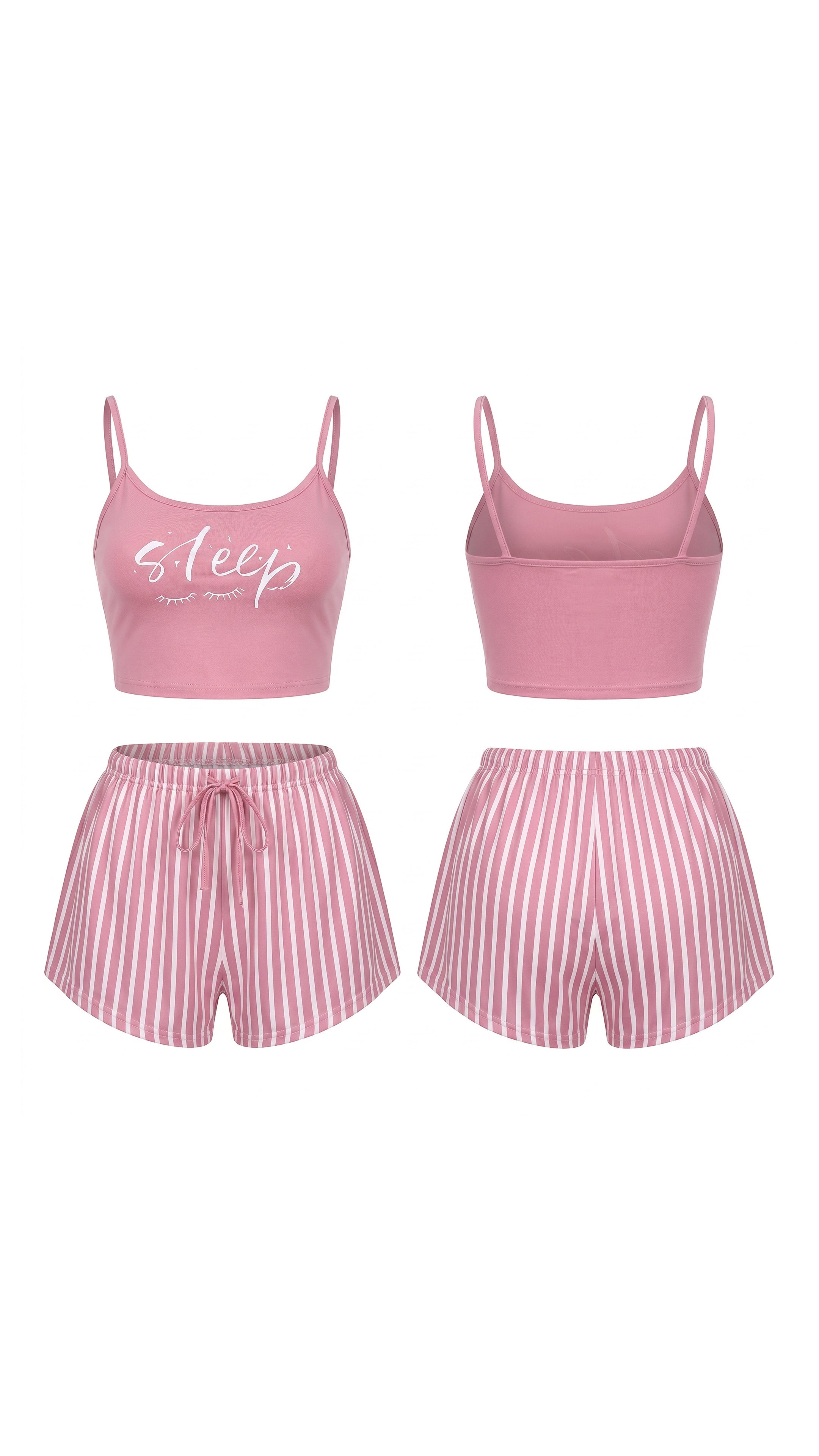 Blush Stripe pembe çizgili desen Askılı Şortlu