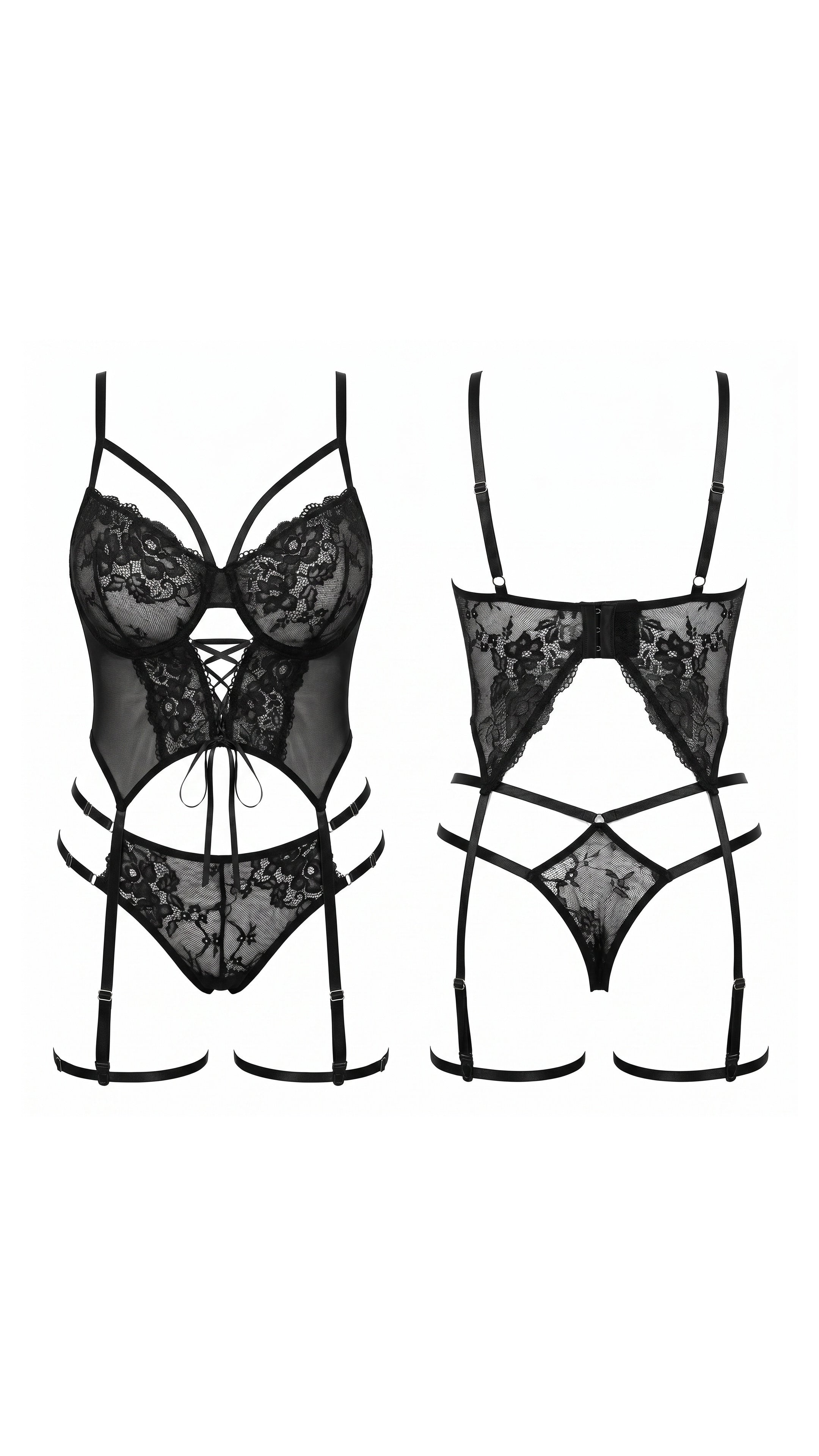 Noir Corset Korse Görünümlü Büyük Beden Dantelli