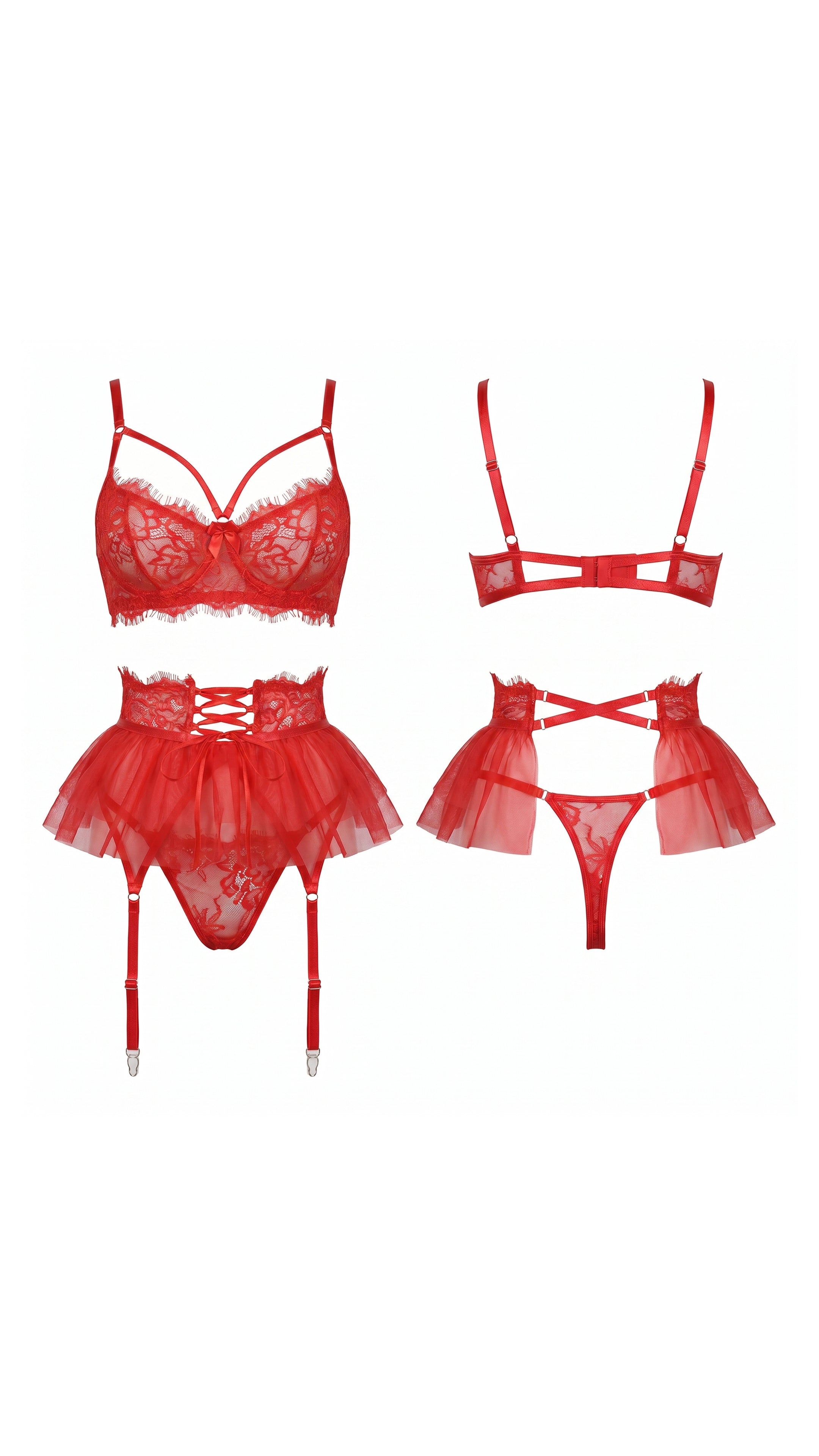 Scarlet Skirt III Kırmızı Etek Tül Jartiyer Takım