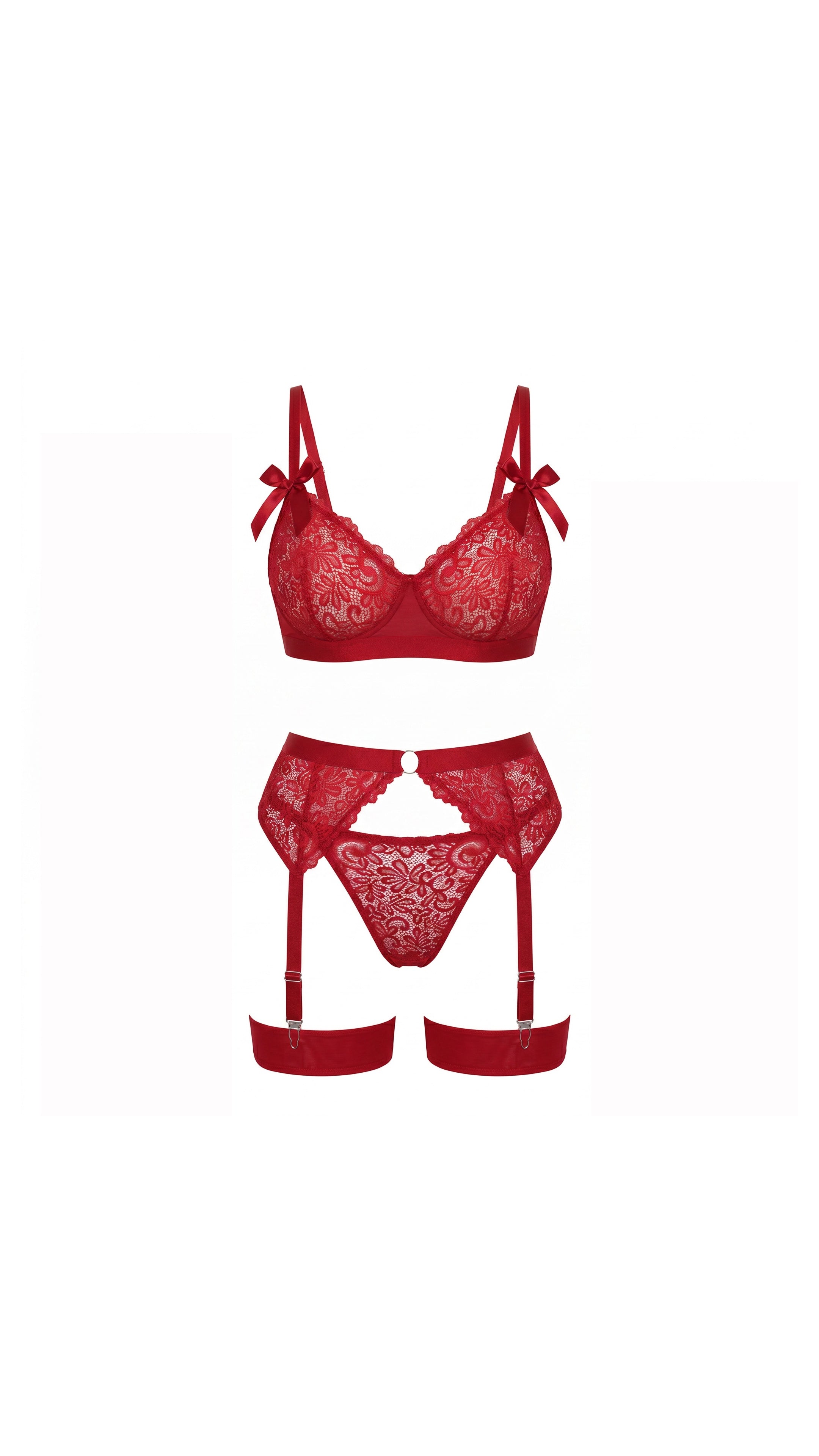 Crimson Garnet Büyük Beden Kırmızı Dantelli Jartiyerli
