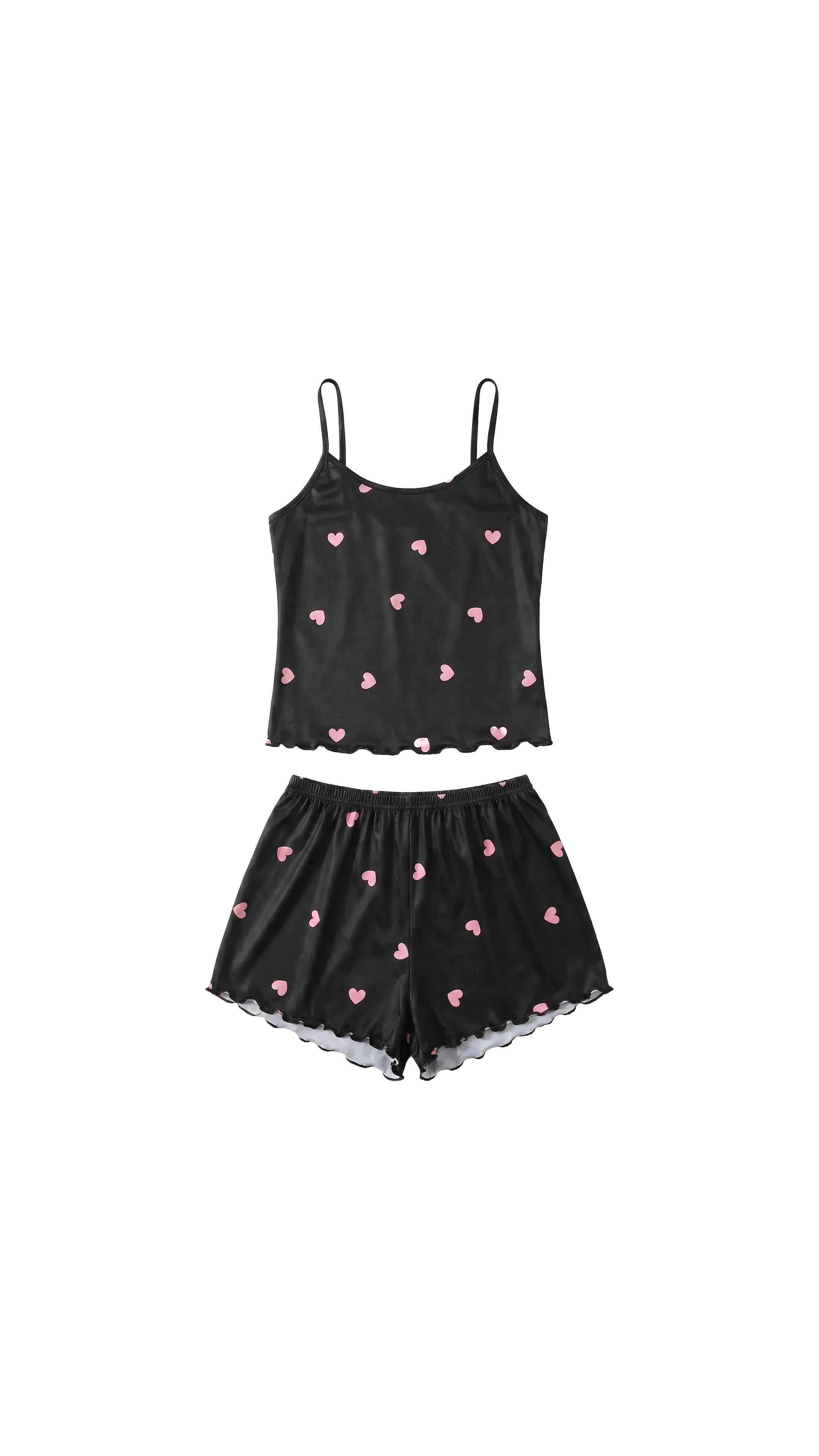 Noir Heart II Siyah Kalp Desenli Askılı Şortlu