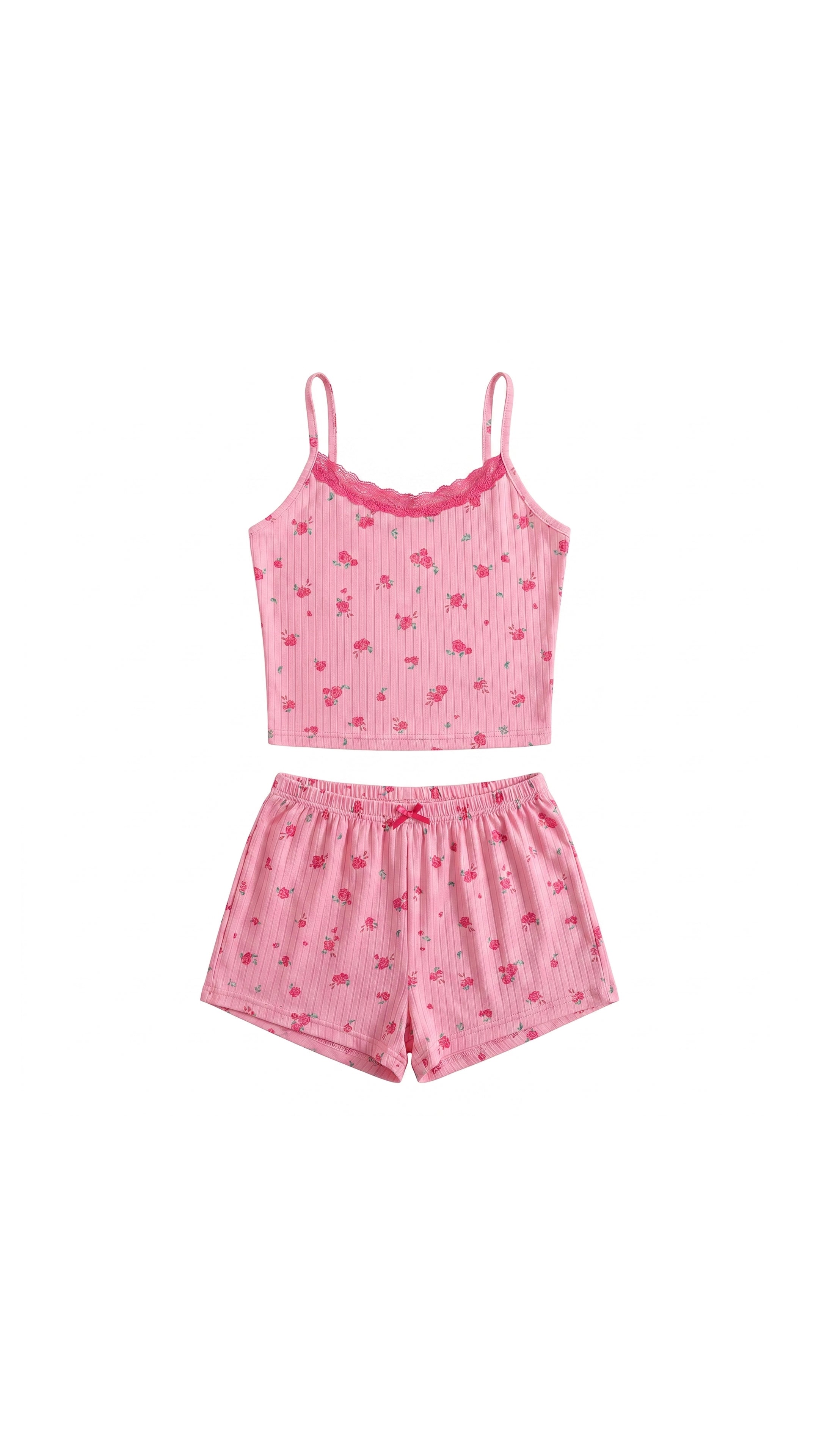 Flora Lace Çiçekli Dantelli Şortlu Pijama Takım