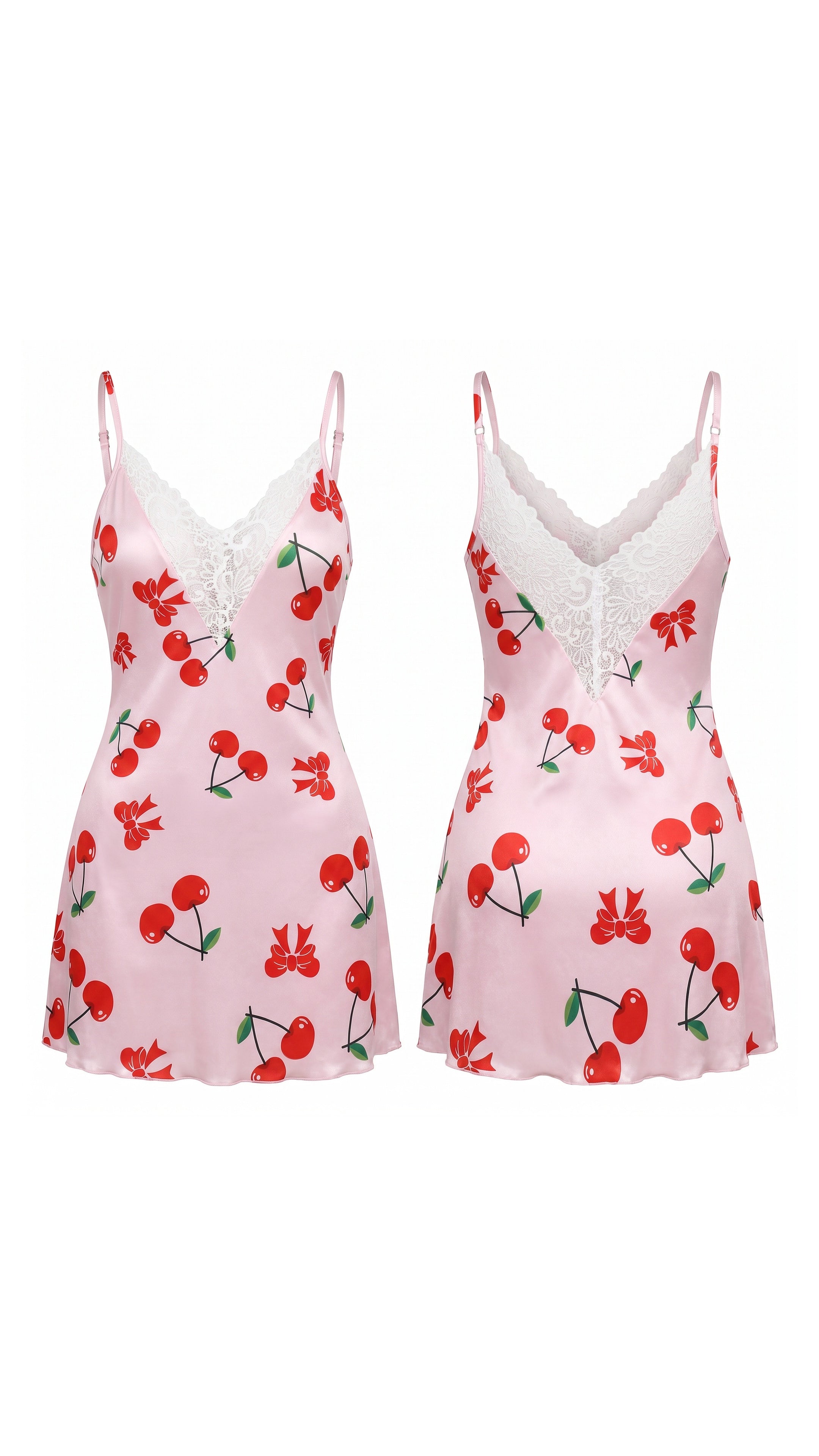 Cherry Lace Kiraz Desenli Dantel Detaylı Askılı