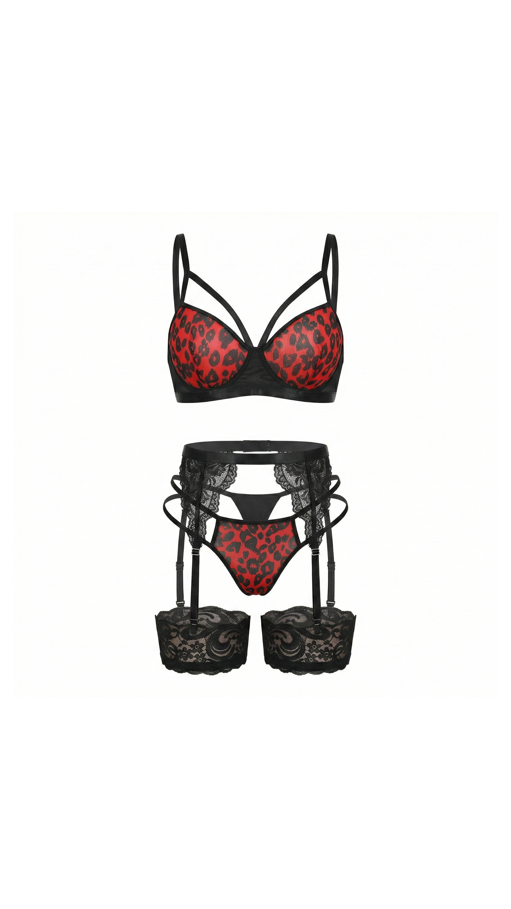 Leopard Scarlet Leopar Kırmızı Dantelli Jartiyer Takımı