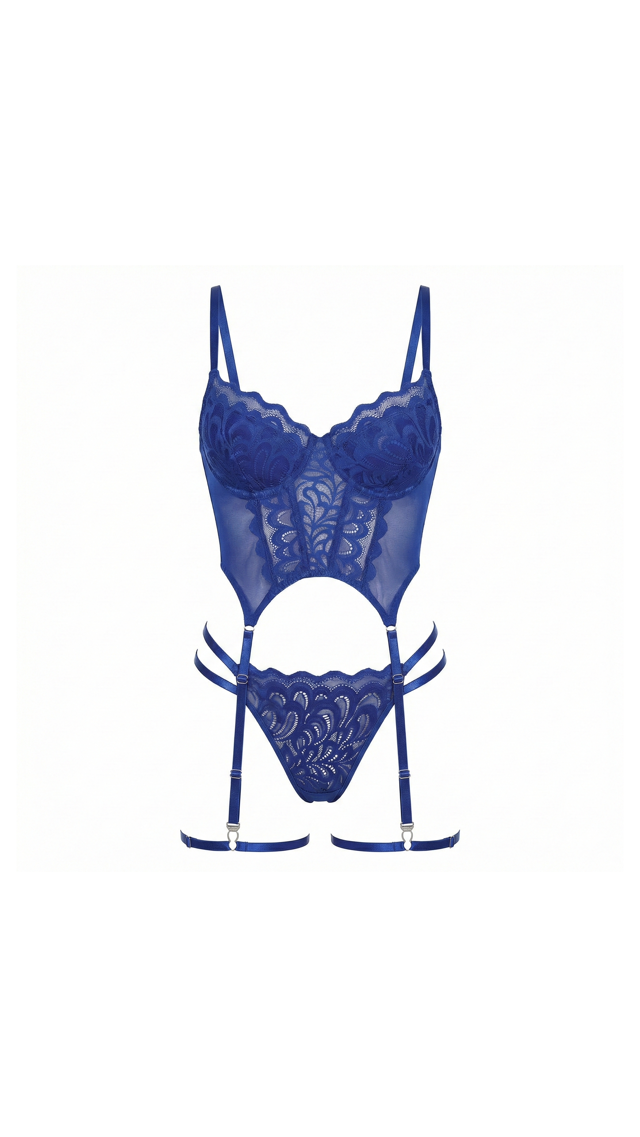 Cerulean Bodysuit Dantel Transparan Saks Badysuit 4'lü