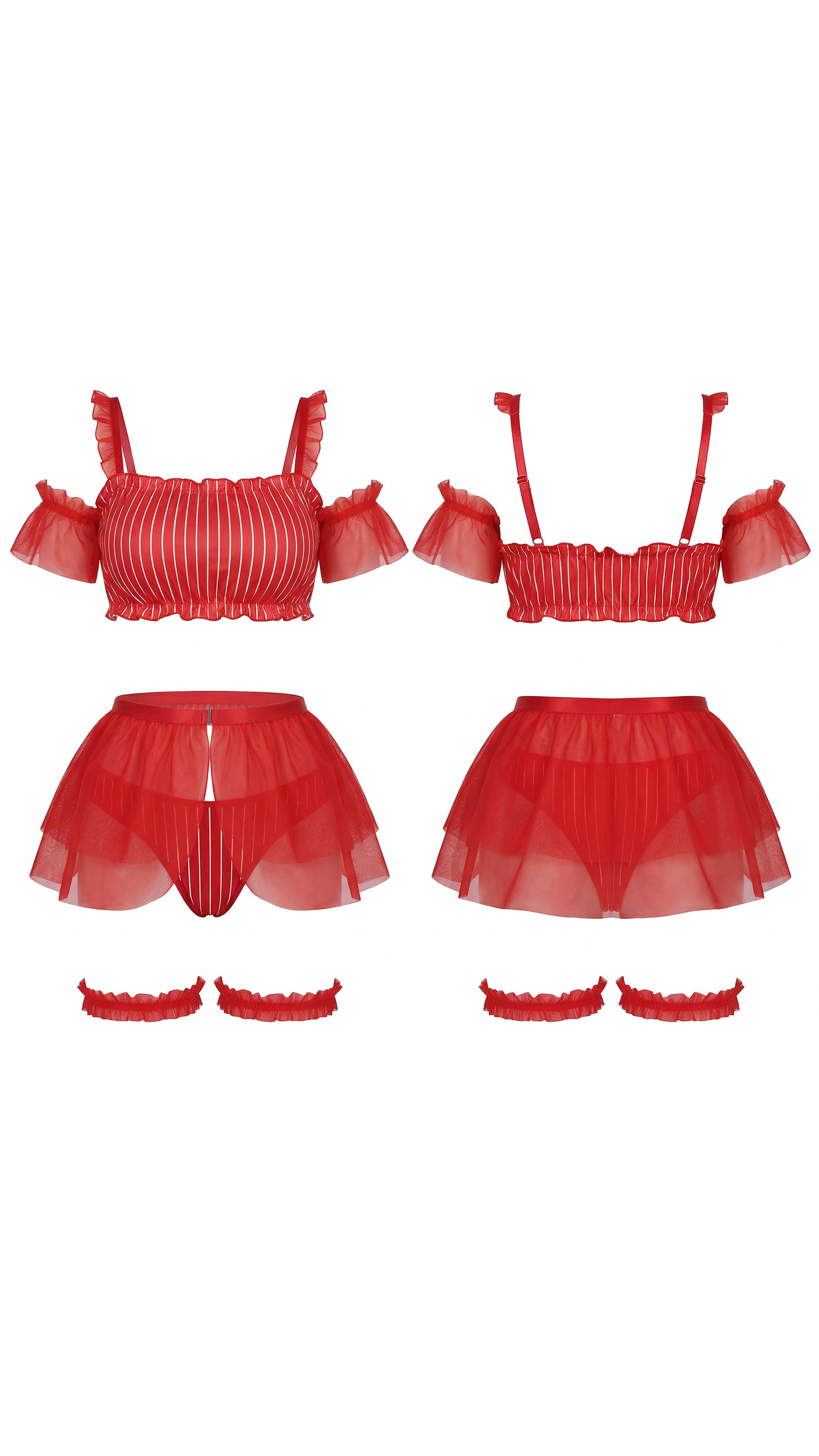 Scarlet Ruffle kırmızı Kostüm kolları tül detaylı