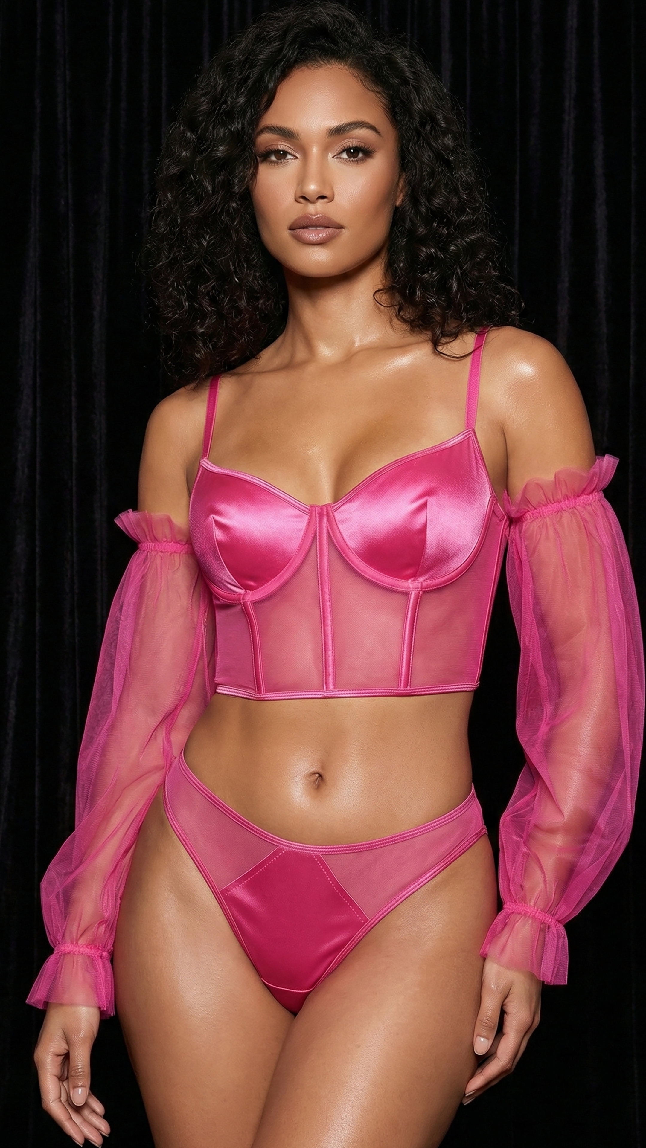 Blush Sleeve Pembe Kolları Tül Detaylı .Jartiyer