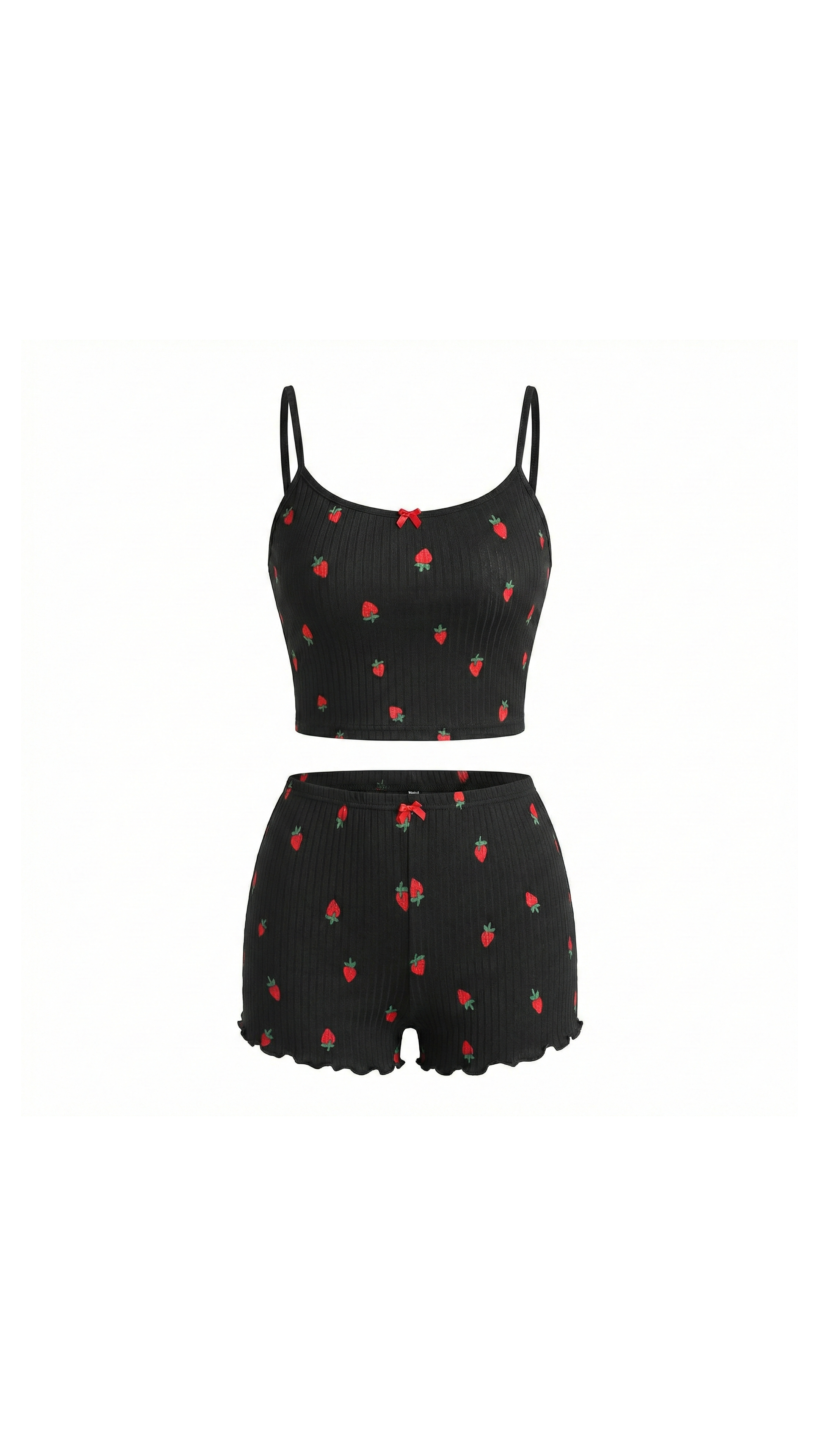 Noir Berry Siyah Çilek Desenli Seksi Gecelik