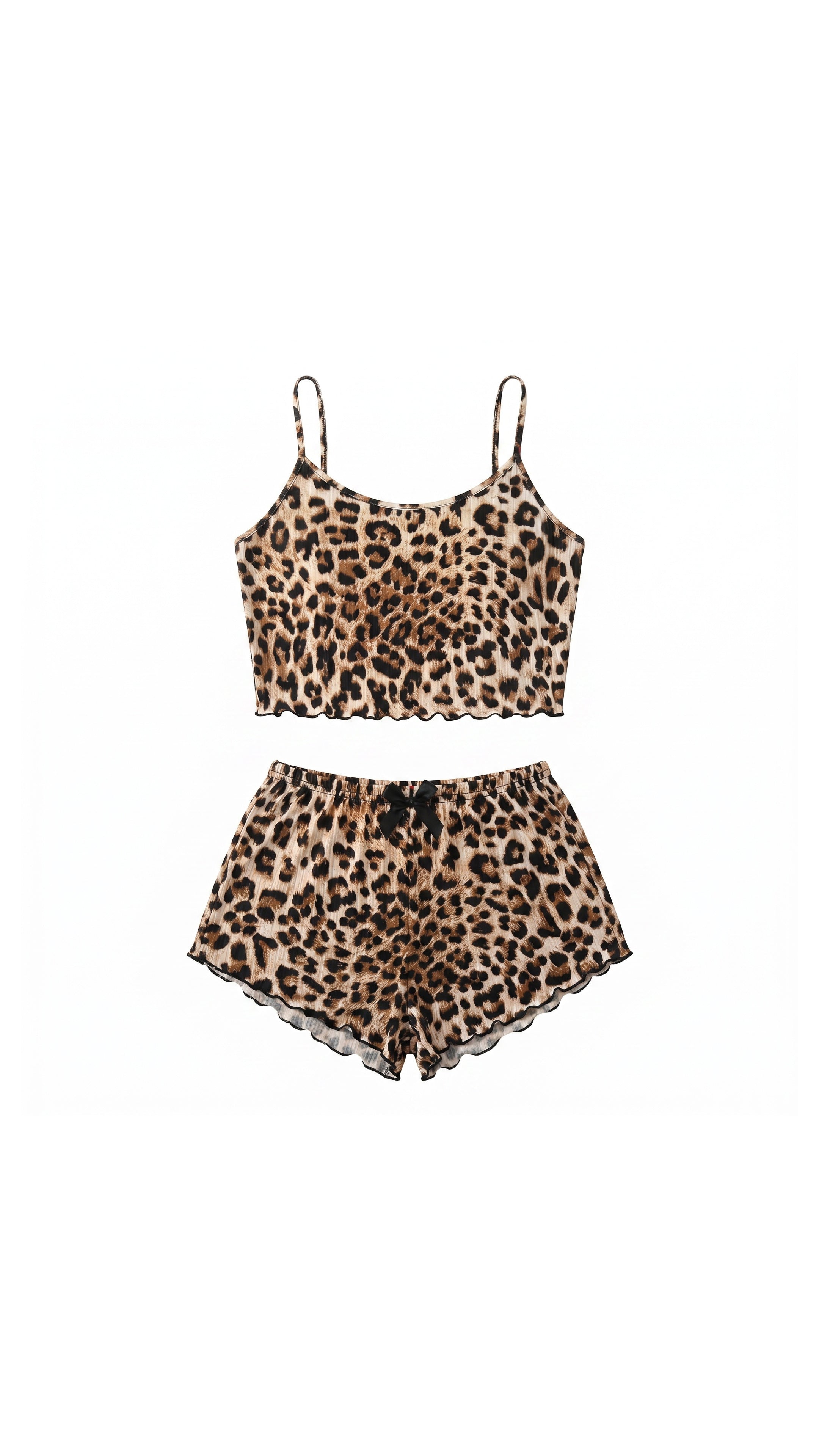 Wild Ember Leopar Desenli Askılı Şortlu Pijama