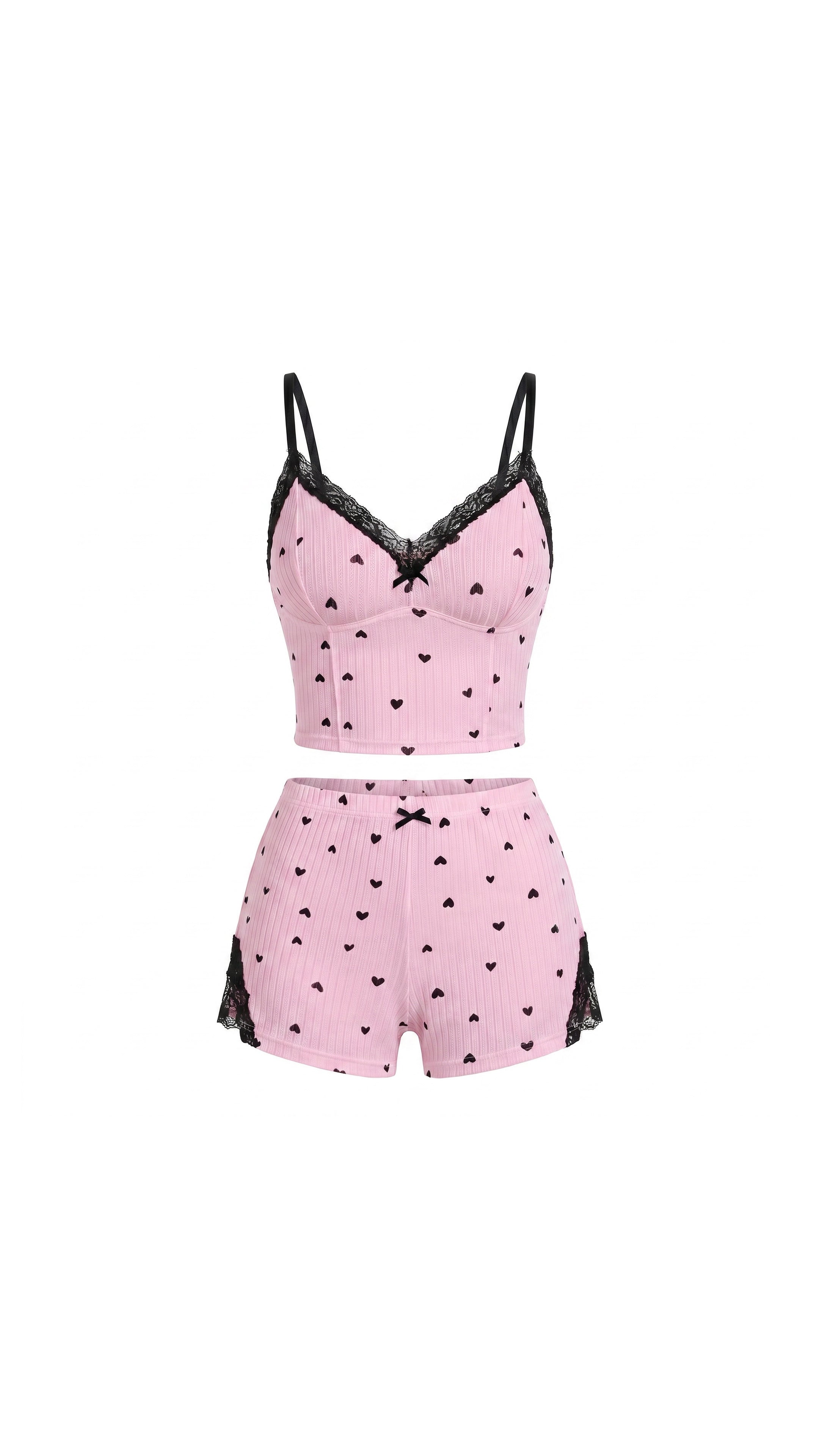 Blush Heart III Pembe Kalp Desenli Askılı Şortlu