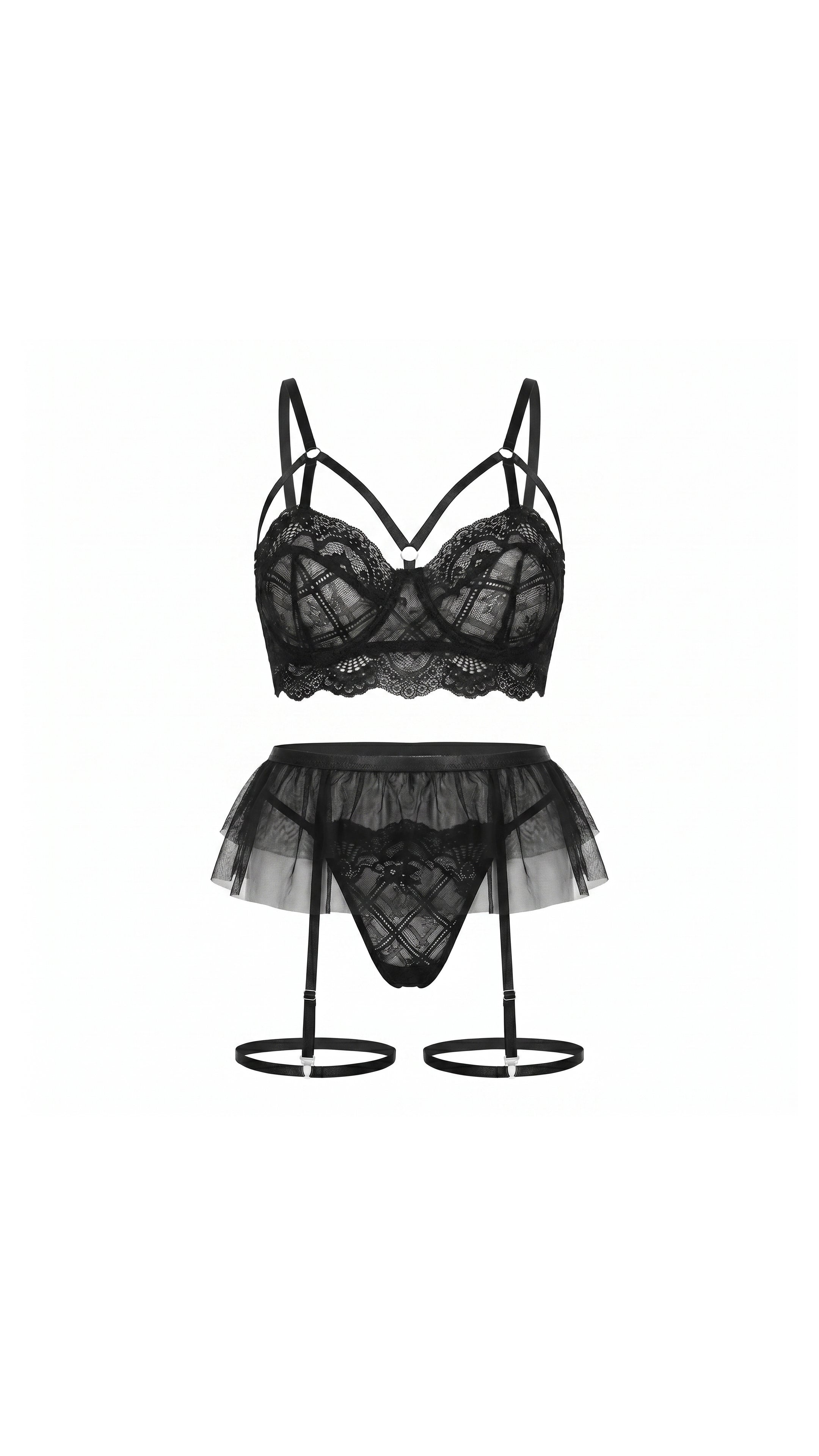 Noir Tulle II Siyah Tül Etek Jartiyer Takım