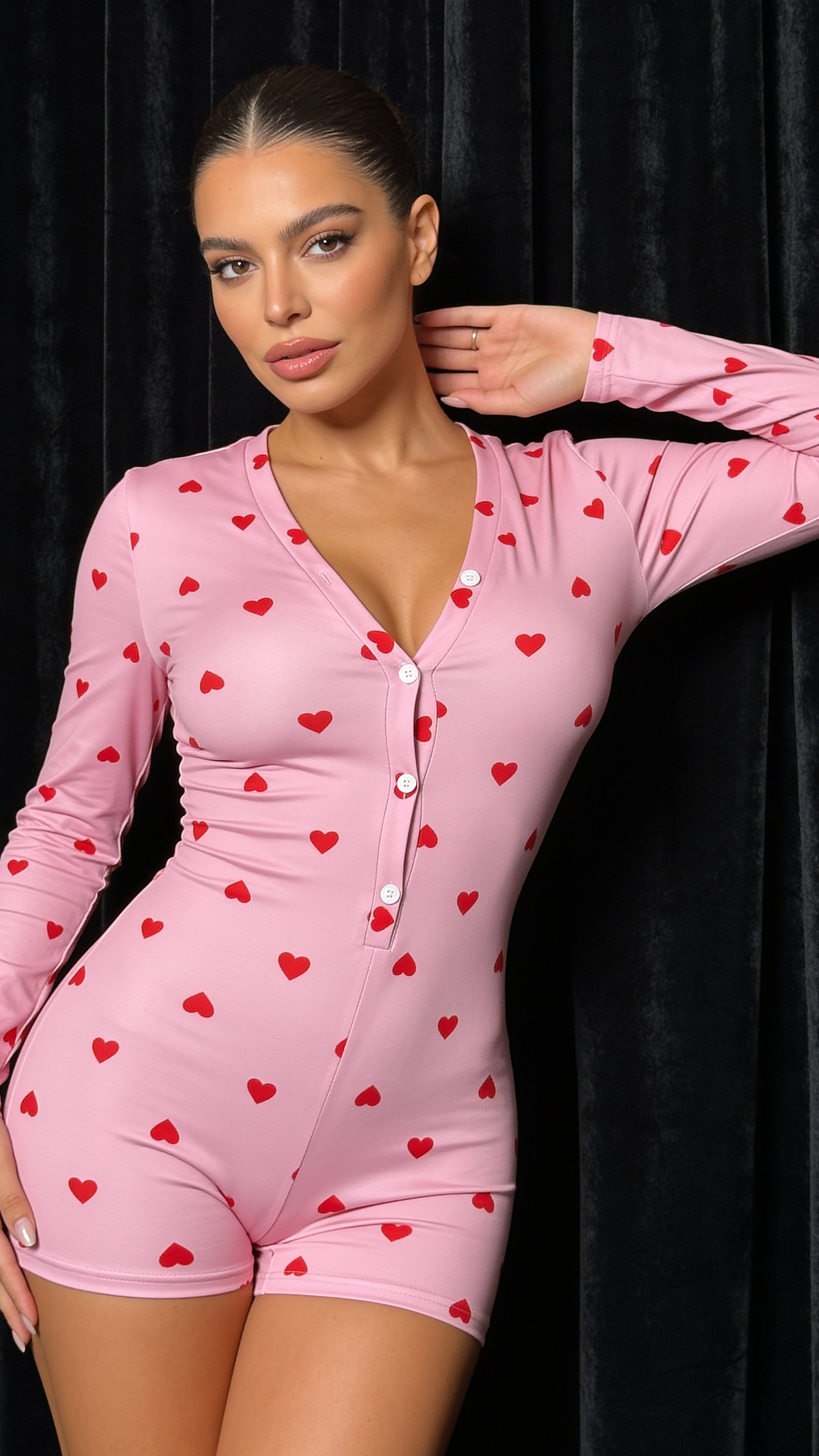 Rose Heart Pembe Kalp Desenli Pijama Tulumu