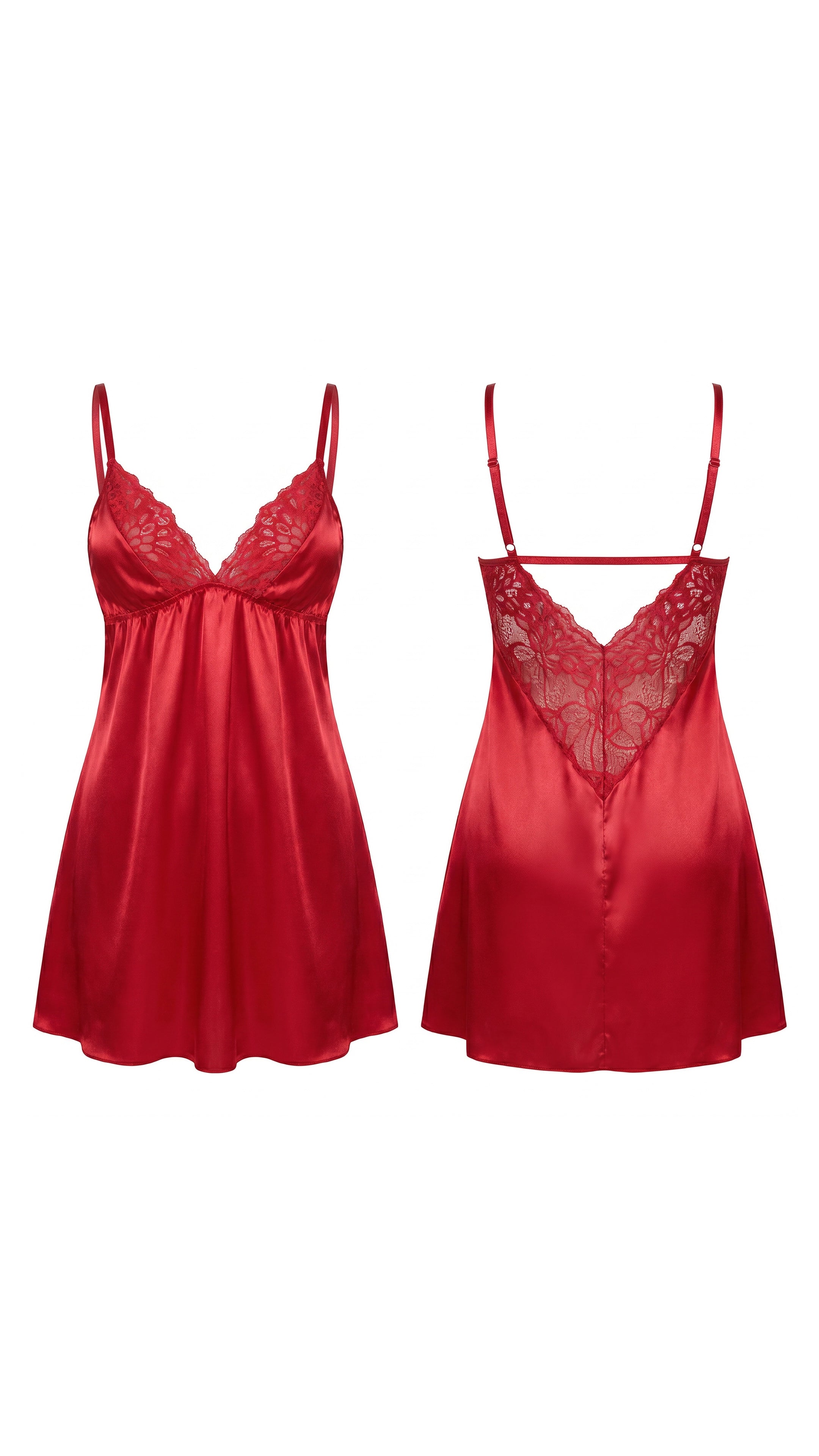 Scarlet Silk Kırmızı Dantel Detaylı Saten Gecelik
