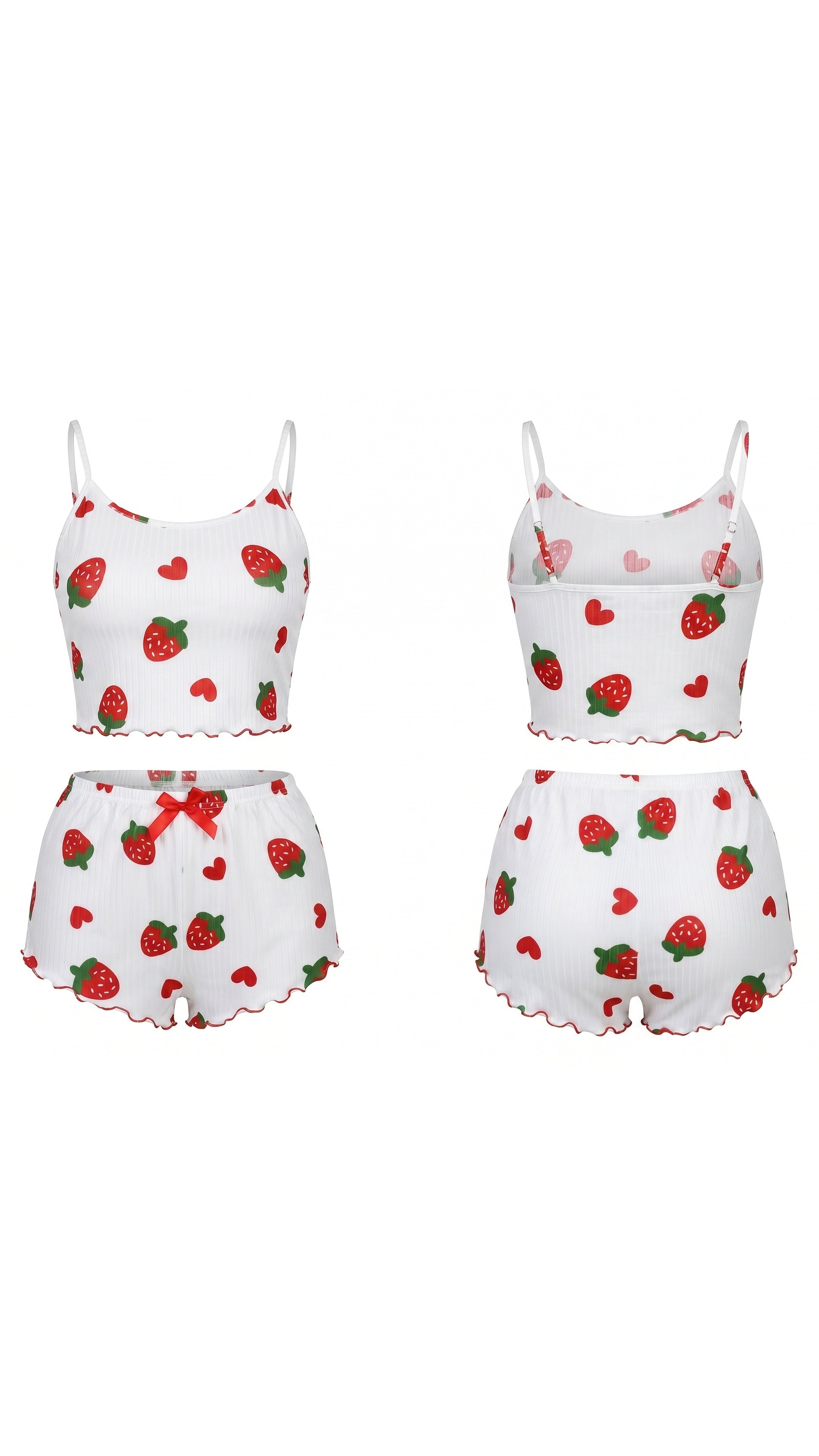Ivory Berry Beyaz Çilek desenli Şortlu Pijama