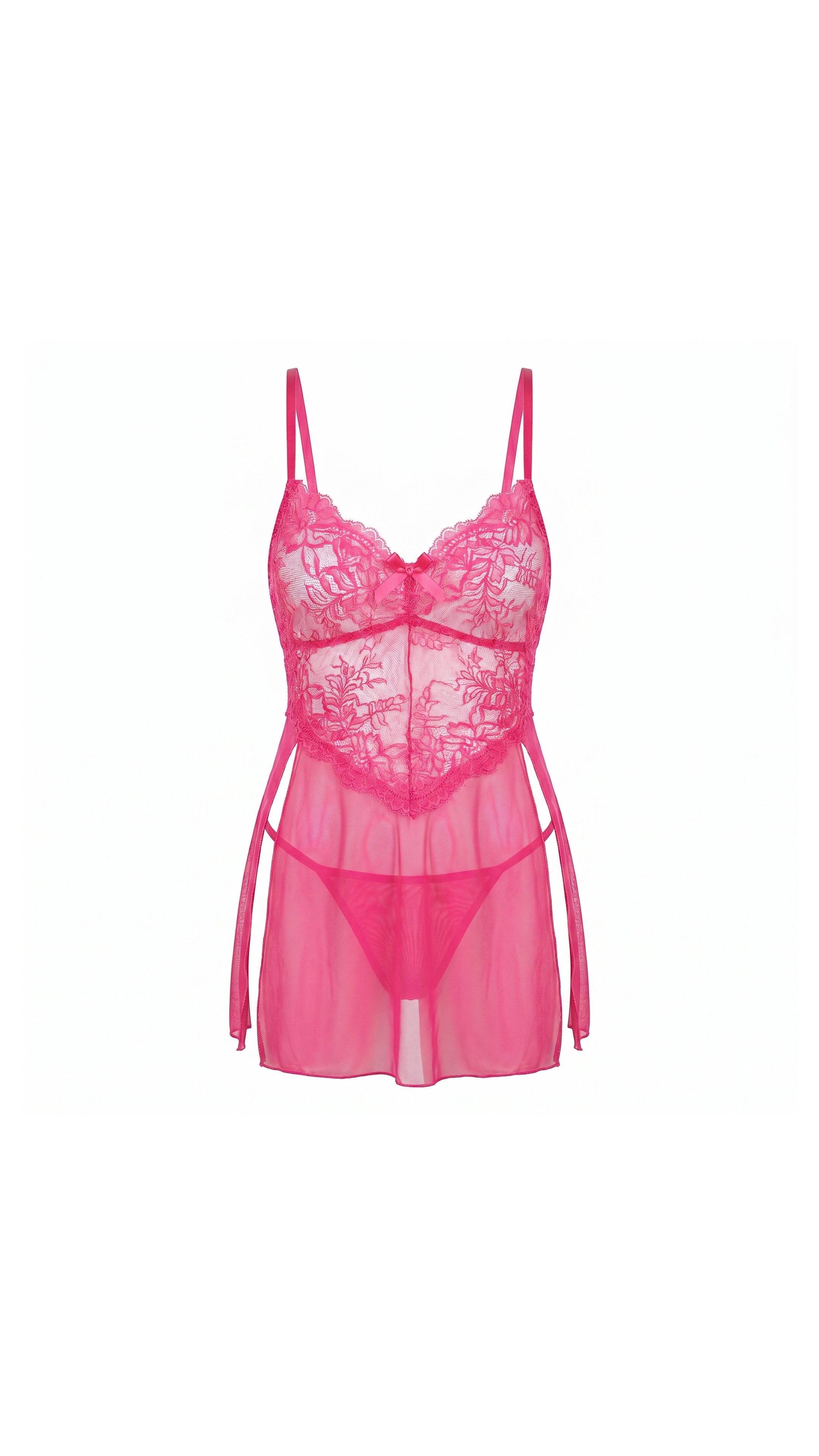 Blush Decollete Pembe Gecelik Tül Fiyonk detaylı