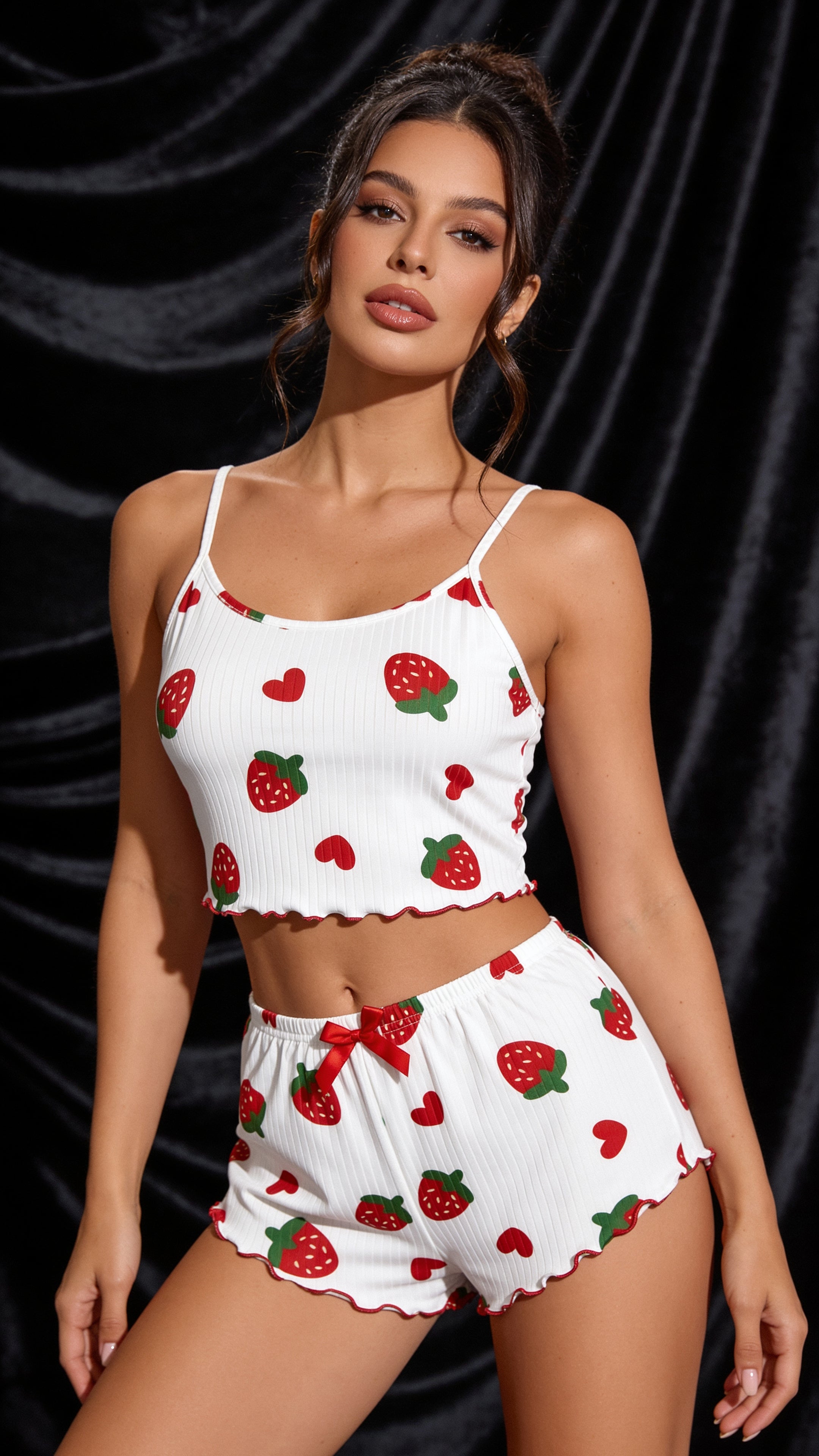 Ivory Berry Beyaz Çilek desenli Şortlu Pijama