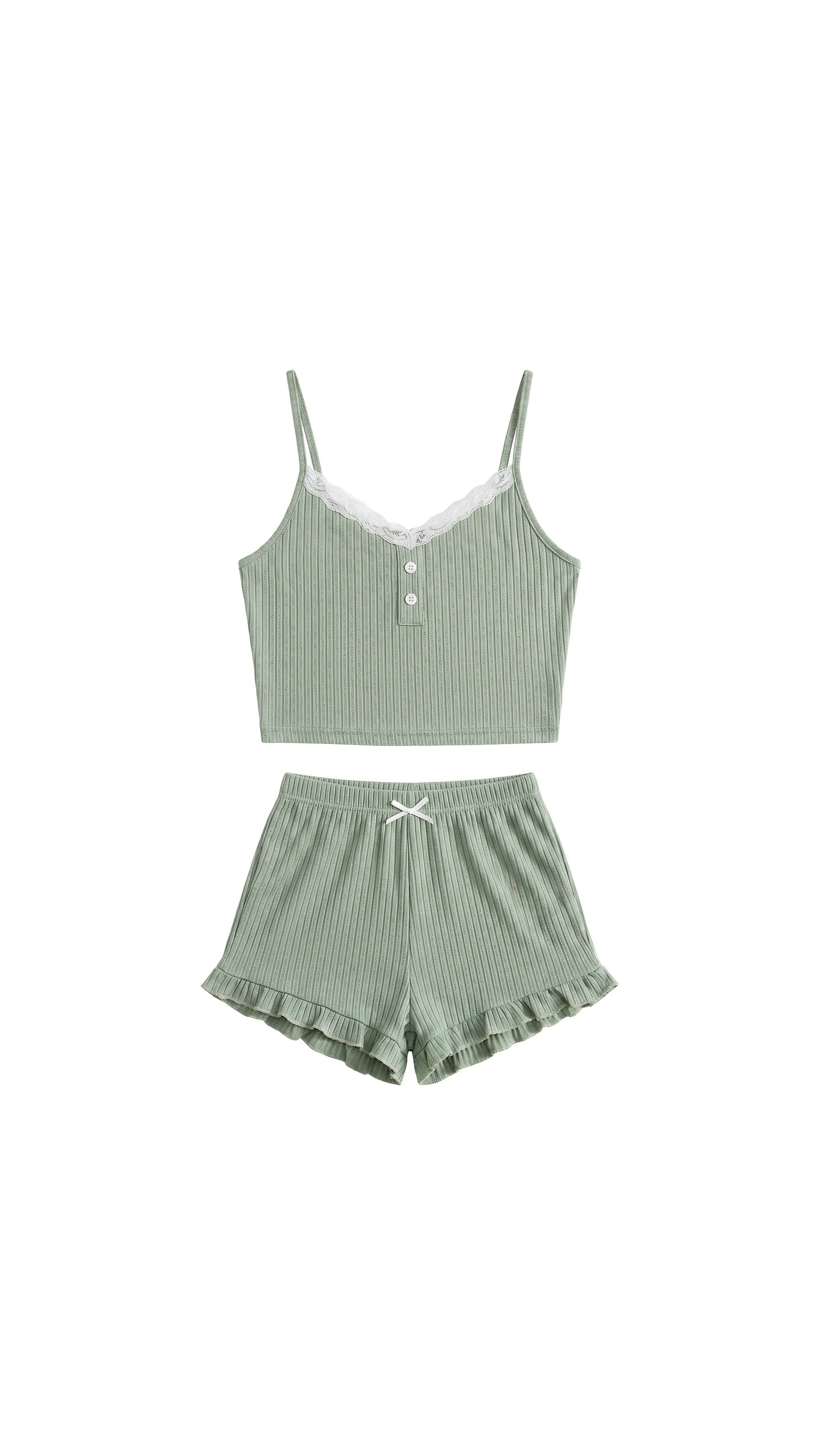 Jade Lace Yeşil Dantel Detaylı Şortlu Gecelik