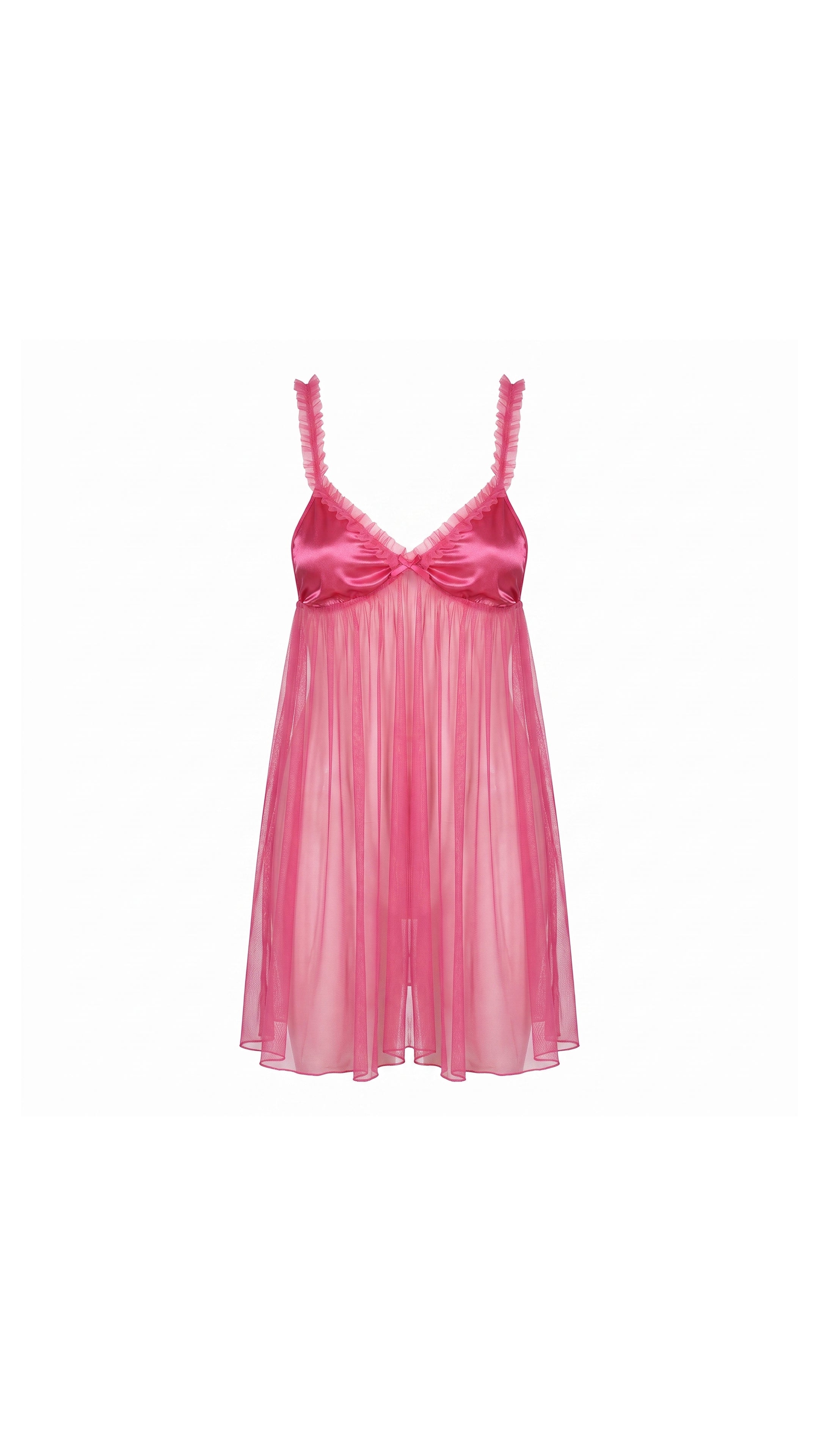 Fuchsia Frill Fujya Gecelik Tül Göğüs Fır