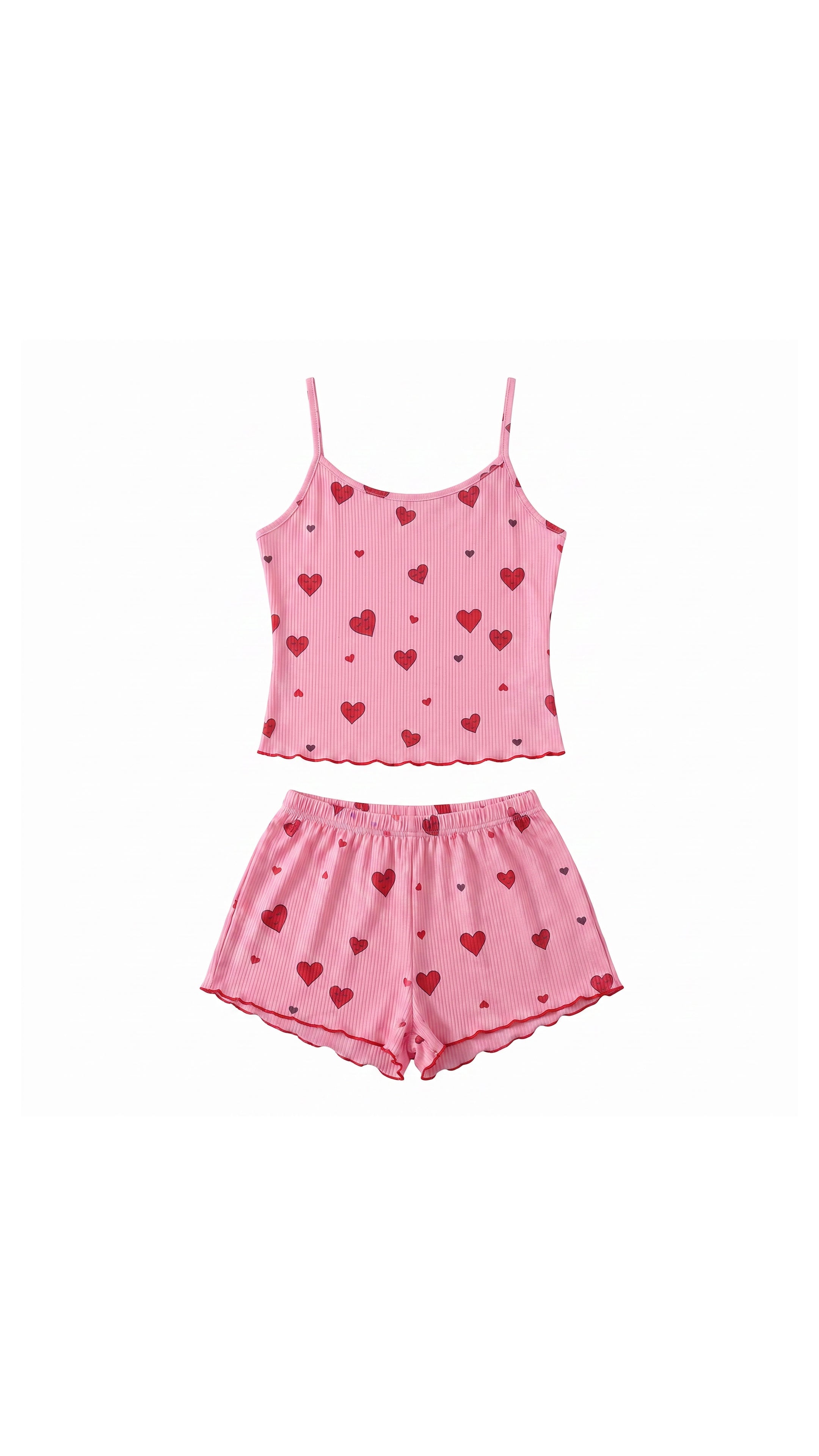 Blush Heart Pembe Kalp Desenli Askılı Şortlu